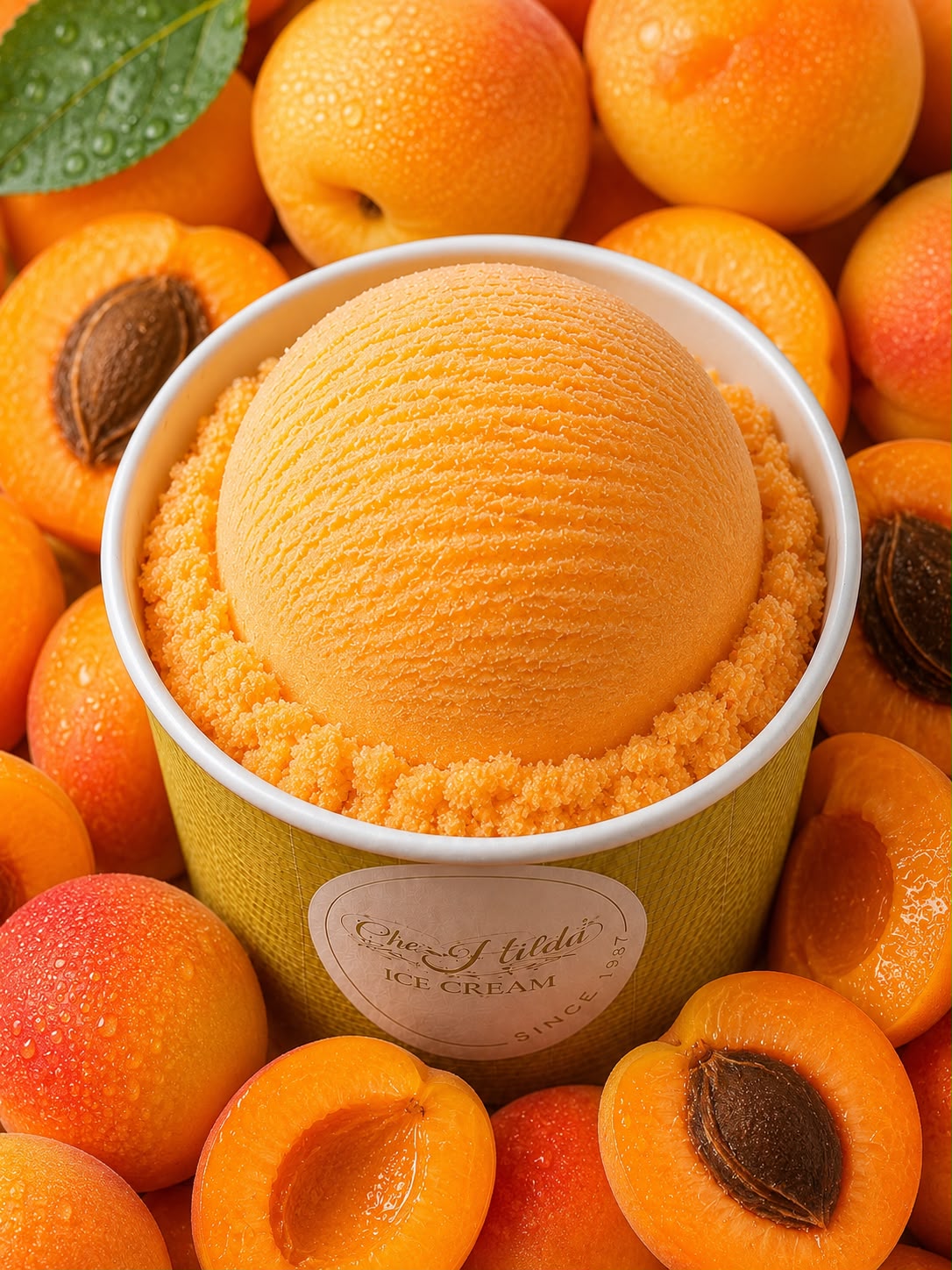 Apricot ice cream scoop