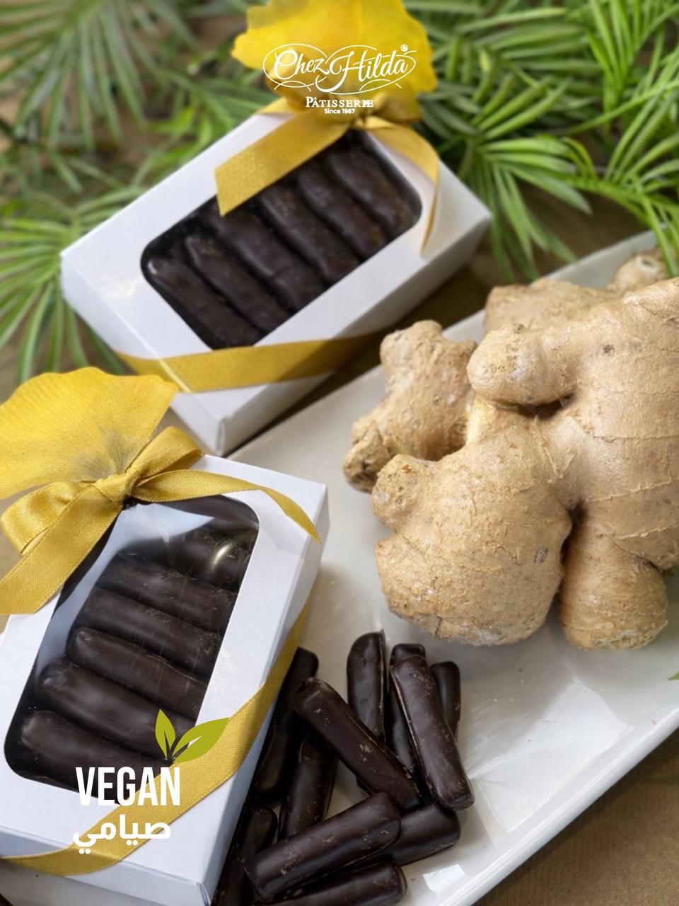 candied ginger sticks in chocolate